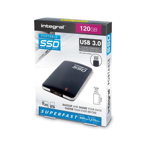 Integral portable SSD hard drive, 120 GB, black